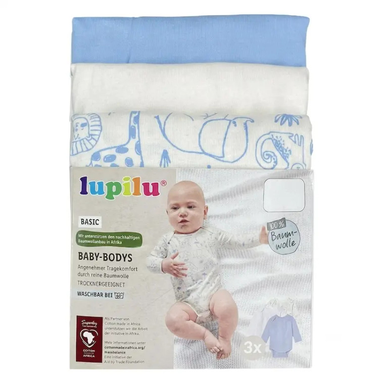 پک بادی آستینبلند نوزادی3عددی پسرانه(Lupilu)